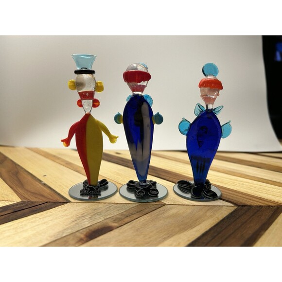 Set Of 6 - 4” Vintage Murano Style Clown Glass Art Lot Clowns - Picture 5 of 9